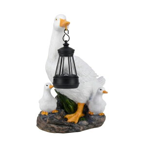 �K�[�f�����C�gLED�\�[���[���C�g �\�[���[�p���[ Solar Garden Duck Statue with Hanging Lantern, Outdoor Duck Figurine with 2 Ducklings, Waterproof Resin Animal Solar Lights for Yard Lawn Patio Decor, Garden Birthday Gift for Mom Wome �y