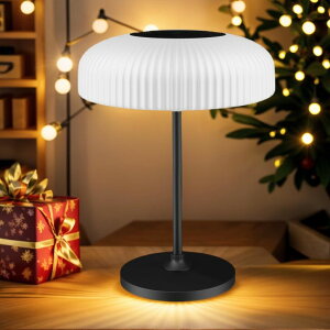 �K�[�f�����C�gLED�\�[���[���C�g �\�[���[�p���[ MOLEBIT LED Solar Table Lamp, IP65 Waterproof, Touch Control, 3 Modes, USB-C Charging, White Dome Shade with Black Base, Indoor Outdoor Use (White) �y���s�A���i�z