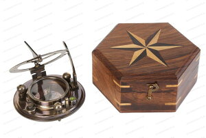 �����v US HANDICRAFTS Vintage Brass Sundial Compass ? Engraved Navigation Instrument with Wooden Case & Calendar ? Baptism Gift for Son, Loved Ones, Camping & Hiking �y���s�A���i�z