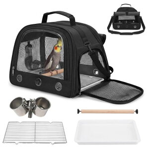 �C���R ���� �o�[�h �g���x���L�����A�[ Bird Carrier, Lightweight Breathable Bird Backpack, Portable Wild Bird Carrier with Standing Perch for Parrot Travel Vet Visit (Black) �y���s�A���i�z