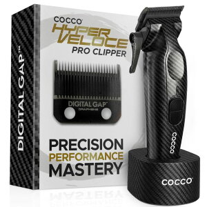 �y�b�g�o���J�� Cocco Hyper Veloce Pro Clipper, Digital Gap Ambassador Graphene Taper Blade Professional Hair Clippers, High-Torque BLDC Motor, All-Metal, Cordless, Charging Station Included (Carbon Fiber) �y���s�A���i�z