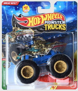 �z�b�g�E�B�[�� �����X�^�[�g���b�N Hot Wheels Monster Trucks Great Bite Shark [Leopard] Beast Bashers 3/6 - Includes Crushed Car - 1:64 Scale Diecast Toy Vehicle �y���s�A���i�z