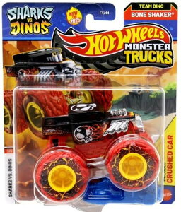 �z�b�g�E�B�[�� �����X�^�[�g���b�N Hot Wheels Monster Trucks Sharks vs Dinos, 1:64 Scale Die-Cast Vehicle Collection, 2025 Edition (7/8 Bone Shaker) �y���s�A���i�z