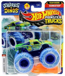 �z�b�g�E�B�[�� �����X�^�[�g���b�N Hot Wheels Monster Trucks Sharks vs Dinos, 1:64 Scale Die-Cast Vehicle Collection, 2025 Edition (8/8 Gunkster) �y���s�A���i�z