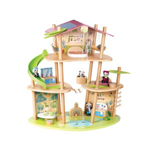 Hape �ؐ��h�[���n�E�X Hape Pandas�f Bamboo House, Green Planet Explorers | Educational Toy Doll House with Furniture, for Children Ages 3+ Years �y���s�A���i�z