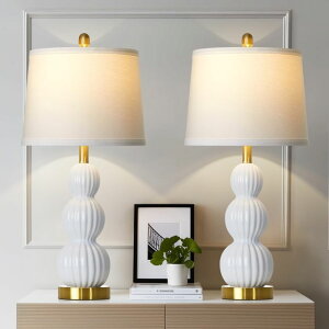 �T�t�@���B�� safavieh �e�[�u�������v �T�t�@�r�� �T�t�@���B�A luxeflow 28 White Ceramic Table Lamps Set of 2, Modern Bedside Lamps for Night Stands, Triple Gourd Table Lamp for Living Room End Table or Bedroom Nightstand (2 LED Bul 