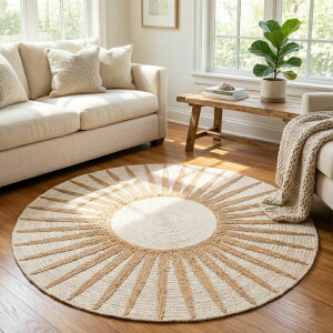 �T�t�@���B�� safavieh �e�[�u�������v �T�t�@�r�� �T�t�@���B�A Restoration and Renovation Round Jute Rug ? Handwoven Natural Fiber Accent Rug with Radiating Sunbeam Pattern, Boho Coastal Style for Living Room, Bedroom, or Entryway ( 