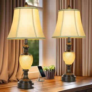 �T�t�@���B�� safavieh �e�[�u�������v �T�t�@�r�� �T�t�@���B�A 27'' High Vintage Table Lamp Set of 2 for Living Room Farmhouse Bedside Lamp with Fabric Shades Boho Nightstand Lamp with USB and Nightlight for Bedroom Home Office Hotel 