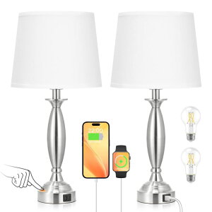 �T�t�@���B�� safavieh �e�[�u�������v �T�t�@�r�� �T�t�@���B�A Seealle White Lamps for Bedrooms Set of 2 - Touch Control Bedside Lamp with USB C+A, 3 Way Dimmable Nightstand Lamps with USB Port, Table Lamp for Living Room(White Shade 