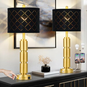 �T�t�@���B�� safavieh �e�[�u�������v �T�t�@�r�� �T�t�@���B�A luxeflow Set of 2 Modern Table Lamps for Living Room Bedroom,29 Tall Bedside Lamp with 2 USB Port,Gold Metal Touch Nightstand Lamp with Black Grid Shade for End Table En 