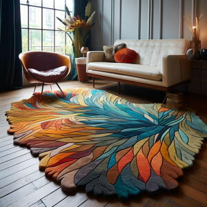 �T�t�@���B�� safavieh �e�[�u�������v �T�t�@�r�� �T�t�@���B�A Restoration and Renovation Handmade Irregular Shape Wool Area Rug | Unique Contemporary Botanical Design, Thick & Soft Carpet | Perfect for Living Room, Bedroom Decor (Mu 