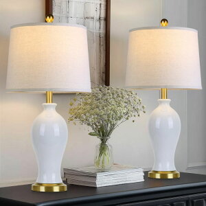 �T�t�@���B�� safavieh �e�[�u�������v �T�t�@�r�� �T�t�@���B�A MOUVOVO Modern Ceramic Table Lamps Set of 2, 25 Bedside Lamps for Bedroom, White Nightstand Lamps for Living Room �y���s�A���i�z