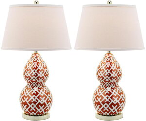 �T�t�@���B�� safavieh �e�[�u�������v �T�t�@�r�� �T�t�@���B�A SAFAVIEH Lighting Collection Cross-Hatch Modern Contemporary Blood Orange Double Gourd 26-inch Bedroom Living Room Home Office Desk Nightstand Table Lamp Set of 2 (LED Bu 