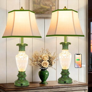 �T�t�@���B�� safavieh �e�[�u�������v �T�t�@�r�� �T�t�@���B�A vallerico 28.5 Vintage Table Lamps Set of 2 with USB Ports, Resin Green Farmhouse Nightstand Beside Lamps for Living Room Bedroom, 3-Color Temperatures with Nightlight, 