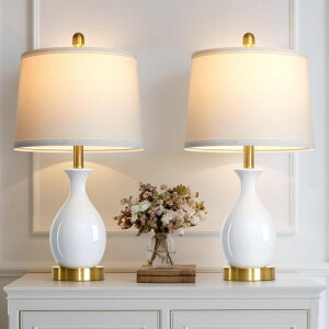 �T�t�@���B�� safavieh �e�[�u�������v �T�t�@�r�� �T�t�@���B�A luxeflow 24 White Ceramic Table Lamps Set of 2 for Bedroom, Modern Classic Bedside Lamps for Nightstand, Small Table Lamp for Living Room Side Table (2 LED Bulbs Include 