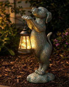 �K�[�f�����C�gLED�\�[���[���C�g �\�[���[�p���[ Solar Dog Garden Statue - Puppy Holding Lantern Outdoor Decor, Waterproof Resin Yard Art Figurine with Warm LED Light for Lawn, Patio, Porch & Pathway, Perfect Housewarming Gift for Do �y