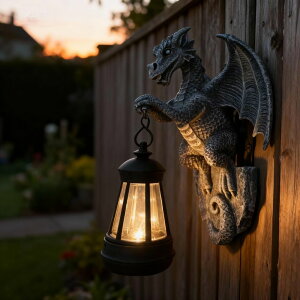�K�[�f�����C�gLED�\�[���[���C�g �\�[���[�p���[ Large Solar-Powered Dragon Statue, Outdoor Decoration - 9-inch Garden Decor with Solar Light, Waterproof Wall Hanging, Resin Sculpture, Patio/Garden Decoration Gift �y���s�A���i�z