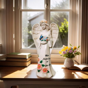 �K�[�f�����C�gLED�\�[���[���C�g �\�[���[�p���[ QH & Garden Solar Angel Garden Statue 11 Outdoor Resin Figurine with 5 LED Lights, Waterproof Memorial Garden Decor, Solar-Powered Yard Ornament for Patio, Lawn, Housewarming �y���s�A