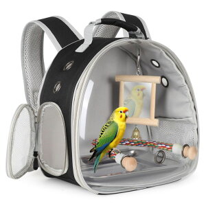 �C���R ���� �o�[�h �g���x���L�����A�[ Bird Travel Carrier Bubble Window Backpack with Mirror Parrot Standing Toy,Portable Parrot Cage Backpack with Stand Perch, Pet Travel Bag for Cockatiels,Parrots,Love Bird,Small Birds �y���s�A���i
