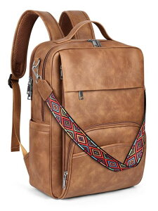 �C���R ���� �o�[�h �g���x���L�����A�[ SYTRAH Leather Laptop Backpack for Women, 15.6 Inch Business Computer Bag, Designer College Backpack Travel Backpack with Colorful Shoulder Bag Strap Mocha Brown �y���s�A���i�z