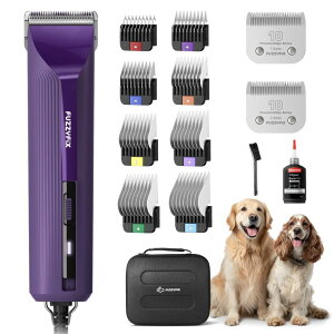 �y�b�g�o���J�� FuzzyFix AmpFix Professional Dog/Pet Grooming Clippers - 2-Speed Heavy-Duty Motor, 2 Detachable Blade 8 Metal Combs, 10ft Cord, Runs Cool & Quiet, Anti-Slip Shatter-Proof Housing for All Animal Coats �y���s�A���i�z