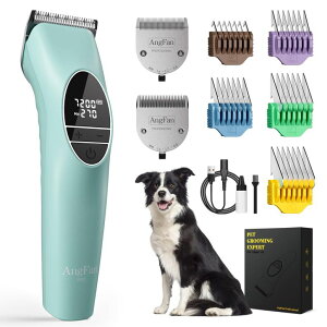 �y�b�g�o���J�� AngFan Professional Dog Clippers for Grooming Thick Coats, Heavy Duty High Power Pet Hair Clippers with 5-Speed 7200RPM, Cordless Dog Grooming Kit with Durable Metal Guide Combs & 4.5H Long Runtime �y���s�A���i�z
