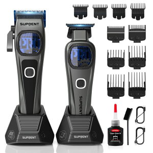 �y�b�g�o���J�� SUPRENT StormGray Professional Hair Clippers for Men - Cordless Barber Clippers & Zero-gapped Trimmer Set, Haircutting Kit with High Performance Motor, Blue Titanium-Coated Blades, Charging Stands �y���s�A���i�z