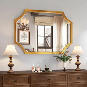�h�A�m�b�J�[ Kelly Miller Small Gold Mirror for Wall, 20x28 Gold Bathroom Vanity Mirror Scalloped Mirror Decorative Wall Mirror Beveled for Master Bath Half Bath Living Room Bedroom Fireplace Mantle Entryway �y���s�A���i�z
