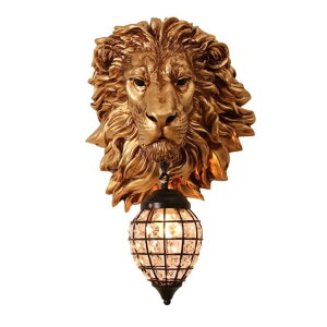 �h�A�m�b�J�[ YXTSIMV Lights Fixtures Lion Head Wall Sconce Light Luxury Garden Lamp Wall Lights Fixtures Sconce Light with Black Crystal Shade Fixtures for The Background Wall, Bedroom, Living Room �y���s�A���i�z
