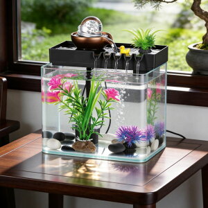 ��� ���� ��̃I�u�W�F �e�[�u���g�b�v�t�@�E���e�� �C���e���A���� GY SoftGleam Indoor Water Fountain, 5-in-1 Tabletop Waterfall with Fish Tank & Mist Spray Humidifier, Desktop Fountain for Office Decor, Relaxing Small Water Fea