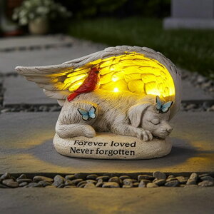 �K�[�f�����C�gLED�\�[���[���C�g �\�[���[�p���[ Dog Memorial Stone with Solar Lights Angel Wings Cardinal Butterfly 8 Inch, Pet Grave Markers Sleeping Statue Pet Loss Sympathy Gift Waterproof Resin for Outdoor Cemetery Garden Decor �y