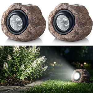�K�[�f�����C�gLED�\�[���[���C�g �\�[���[�p���[ Solar Rock Lights Outdoor ? 2 Pack Waterproof LED Landscape Garden Spotlights, Realistic Stone Design, Wireless Solar Powered Pathway Lights for Yard, Walkway, Patio & Lawn Decoration �y