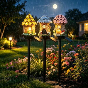 �K�[�f�����C�gLED�\�[���[���C�g �\�[���[�p���[ 1/3/6/12PCS Solar Fairy-Tale Mushroom Cottage Garden Light, Waterproof LED Outdoor Mushroom House Statue Decor Lamp, Simple Tool-Free, Auto On/Off Landscape Pathway Light for Yard Pati �y