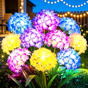 �K�[�f�����C�gLED�\�[���[���C�g �\�[���[�p���[ KOOPER Solar Flower Lights, 4 Pack 5-Head Hydrangea with 3X Larger LED Beads, Brighter & Fuller Glow, Solar Lights Outdoor Waterproof, Solar Garden Decor for Yard, Pathway, Patio, Gift �y