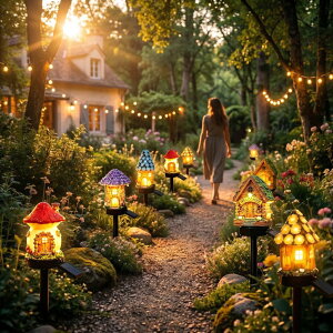 �K�[�f�����C�gLED�\�[���[���C�g �\�[���[�p���[ pesinogu Solar Fairy-Tale Mushroom Cottage Garden Light, IP65 Waterproof LED Outdoor Statue, Auto-On/Off Landscape Lamp for Yard Patio Lawn Flower Bed (6-Piece Set) �y���s�A���i�z