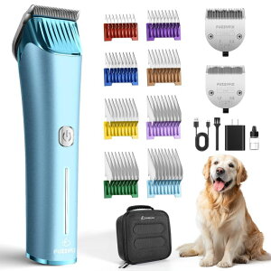�y�b�g�o���J�� FuzzyFix Professional Dog Grooming Clipper with Replacement Blade, 5-in-1 Adjustable A5 Blade Cordless Pet Grooming Kit 2 Speed Trimmer Hair Shaver with Detachable Metal Combs Nova for Animal Horse �y���s�A���i�z