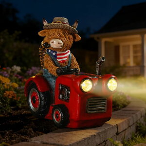 �K�[�f�����C�gLED�\�[���[���C�g �\�[���[�p���[ TOLIMI Solar Highland Cow Garden Statue with Tractor, Farmhouse Outdoor Yard Decor with LED Solar Lights, Cute Cow Figurine Tractor Garden Ornament for Lawn, Patio, Porch, Backyard Dec �y