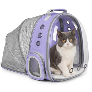 �C���R ���� �o�[�h �g���x���L�����A�[ Expandable Cat Backpack Carrier, Breathable Clear Bubble Window Pet Carrier for Small Dogs and Cats up to 12 lbs, Airline Approved Travel Bag for Hiking and Outdoor Use (Back Expandable-Purple) �y��