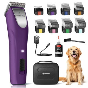 �y�b�g�o���J�� FuzzyFix Professional Dog Clippers for Grooming, 2 Speed Pet Grooming Kit with Detachable Metal Blade for Thick Curly Matted Coats Low Noise Heavy Duty Cordless Hair Trimmer �y���s�A���i�z