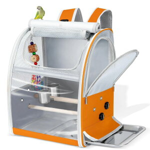 �C���R ���� �o�[�h �g���x���L�����A�[ Sanmoncare Bird Carrier Backpack with 2 Adjustable Perches, Water-Repellent Parrot Travel Cage with Stainless Steel Tray, Breathable Pet Carrier for Cockatiels, Conures and Vet Visits, Orange �y���s