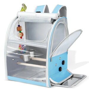 �C���R ���� �o�[�h �g���x���L�����A�[ Sanmoncare Bird Carrier Backpack with 2 Adjustable Perches, Water-Repellent Parrot Travel Cage with Stainless Steel Tray, Breathable Pet Carrier for Cockatiels, Conures and Vet Visits, Blue �y���s