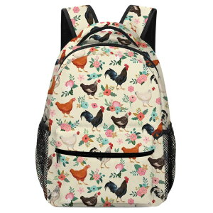 �C���R ���� �o�[�h �g���x���L�����A�[ DOINBEE Floral Chicken Backpack for Girls Kids, Colorful Chicken and Flowers Beige Backpacks for School, Farm Animal Bookbag Kindergarten Elementary Middle School Bag Casual Travel Daypack �y���s�A