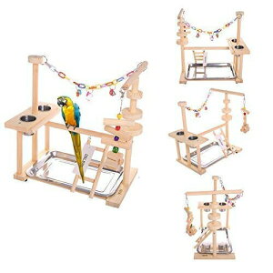 y[z o[hAX`bN IE E X^h QBLEEV Parrot Playstand Bird Play Stand Cockatiel Playground Wood Perch Gym Playpen Ladder with Feeder Cups Toys Exercise Play (Include a Tray) (16" L10 W15 H) sokunou ysA