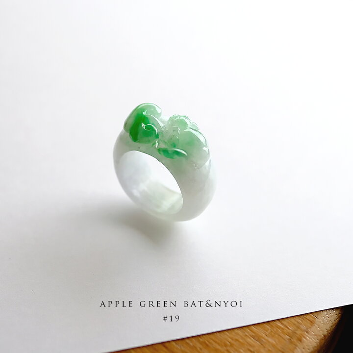 楽天市場】翡翠 (ヒスイ)くりぬきリング 『APPLE GREEN BAT&NYOI』 (19 