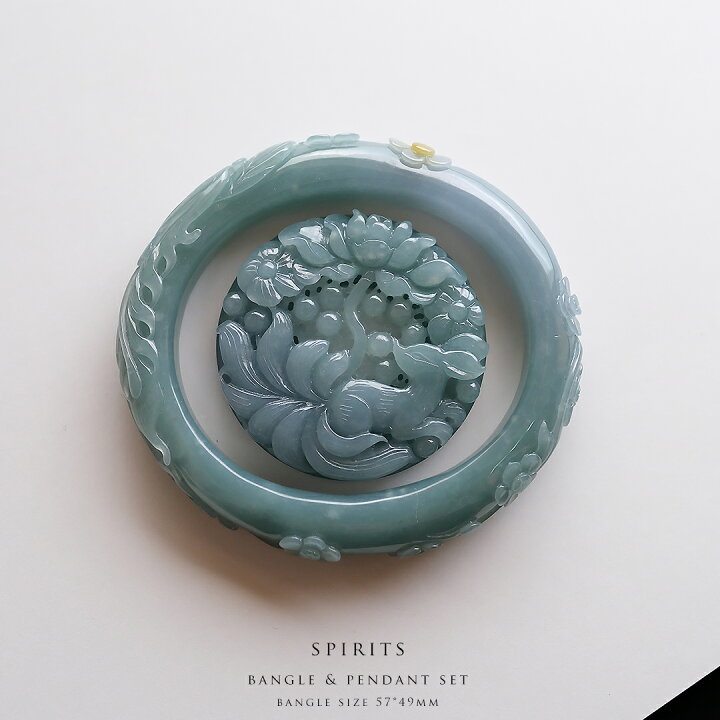 楽天市場】翡翠 (ひすい) 彫刻バングル＆彫刻ペンダントトップ セット  