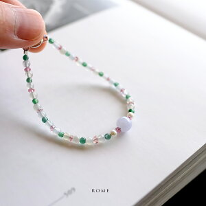 翡翠(ヒスイ) 丸玉ブレスレット『ROME』(ミャンマー産ラベンダー&氷翡翠 グアテマラ産アイシーブルー翡翠 アコヤ真珠 ピンクトルマリン / 内周16cm)一点物 無着色 上質 天然ひすい ジェダ