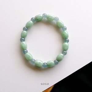 翡翠(ヒスイ) 丸玉 管玉 ブレスレット『Soso』(アイシーブルー&グリーン翡翠/内周15cm)一点物 無着色 上質 ミャンマー&グアテマラ産 天然ひすい ジェダイト 硬玉 天然石 パワーストーン 5