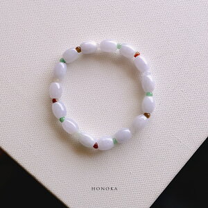 翡翠(ヒスイ) 丸玉ブレスレット『HONOKA』(ラベンダー&グリーン&レッドブラウン&ホワイト翡翠/内周15.5cm)一点物 無着色 上質 ミャンマー産 天然ひすい ジェダイト 硬玉 天然石 パワース