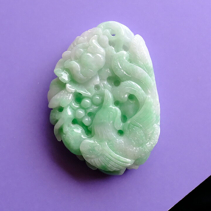 特色‼️天然本翡翠 白➕黄➕緑3色翡翠【環環相連】鳳凰＆牡丹 