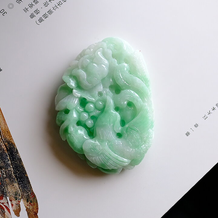 楽天市場】翡翠 (ヒスイ)彫刻 ペンダントトップ『APPLE GREEN PHOENIX 